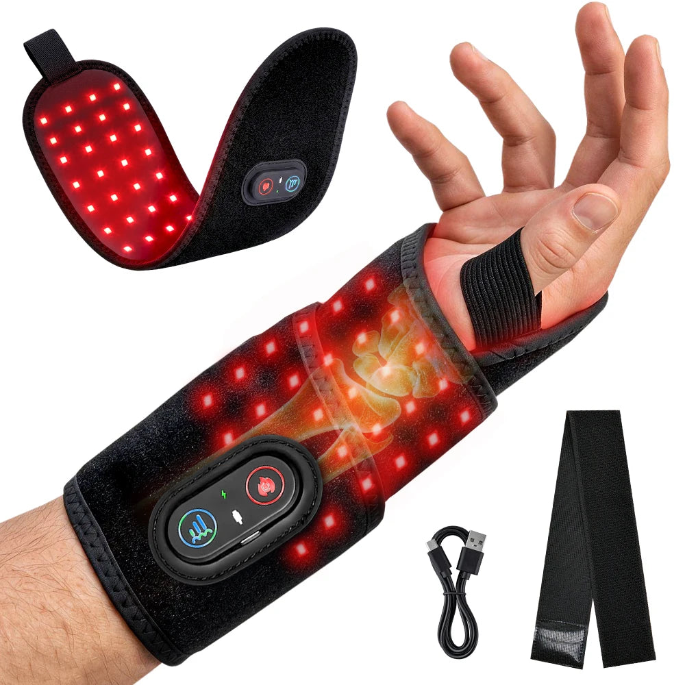Cordless Red Light Therapy Wrist Wrap, Rechargeable 660nm/850nm Infrared Pluse Pad, 96 LEDs Dual-Wavelength Light Therapy for Wrist Arm Lag Calf