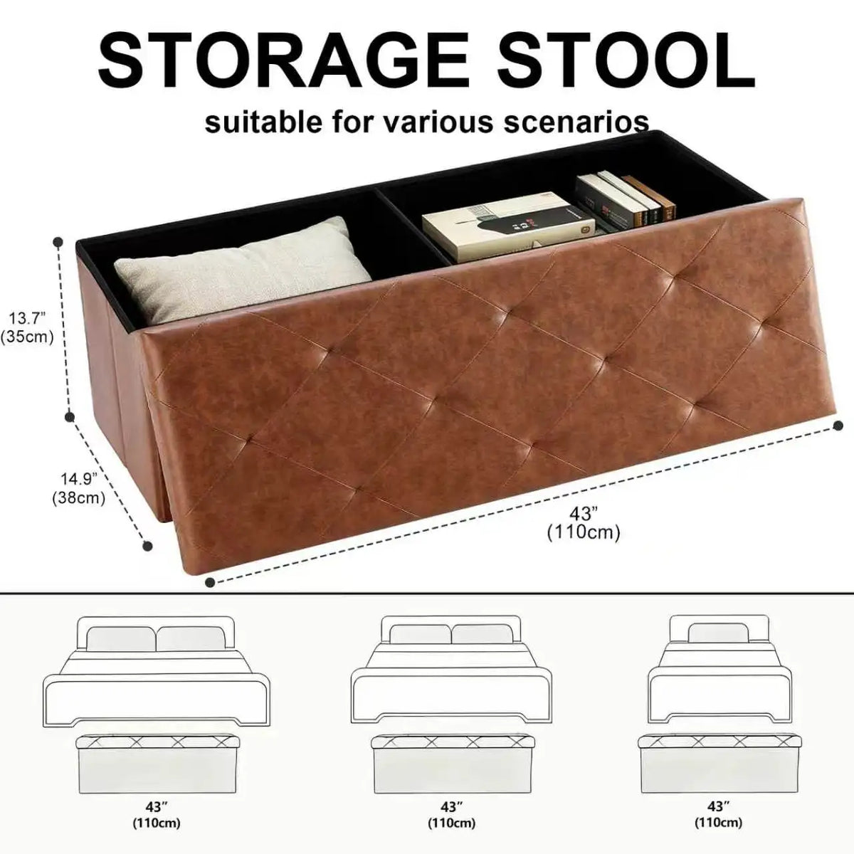 SARENZOON Faux Leather Folding Storage Ottoman Bench