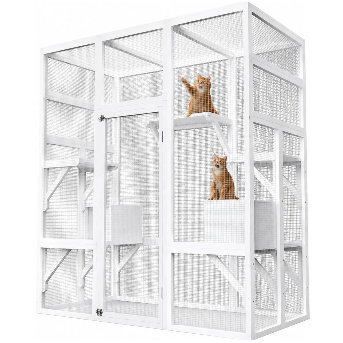 HiMISS Outdoor Wooden Catio Cat Enclosure With Climbing Platforms