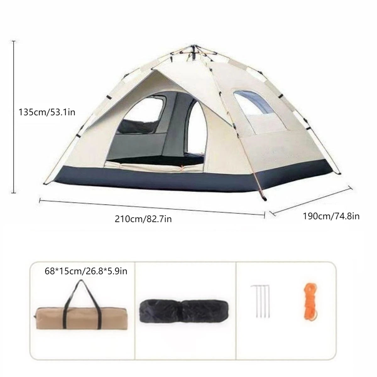 Pakicetus Automatic Family Camping Tent With Dual Doors And Windows