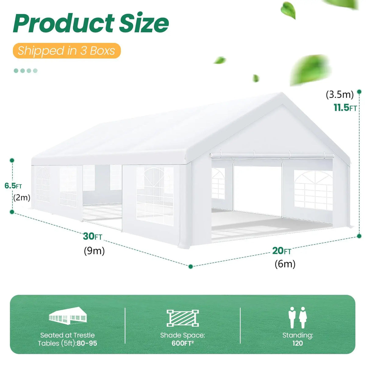 20x30ft Party Tent Gazebo Heavy Duty Canopy Banquet Shed Pavilion With 6 Sidewall Commercial Wedding Gazebo UV 50+ Waterproof