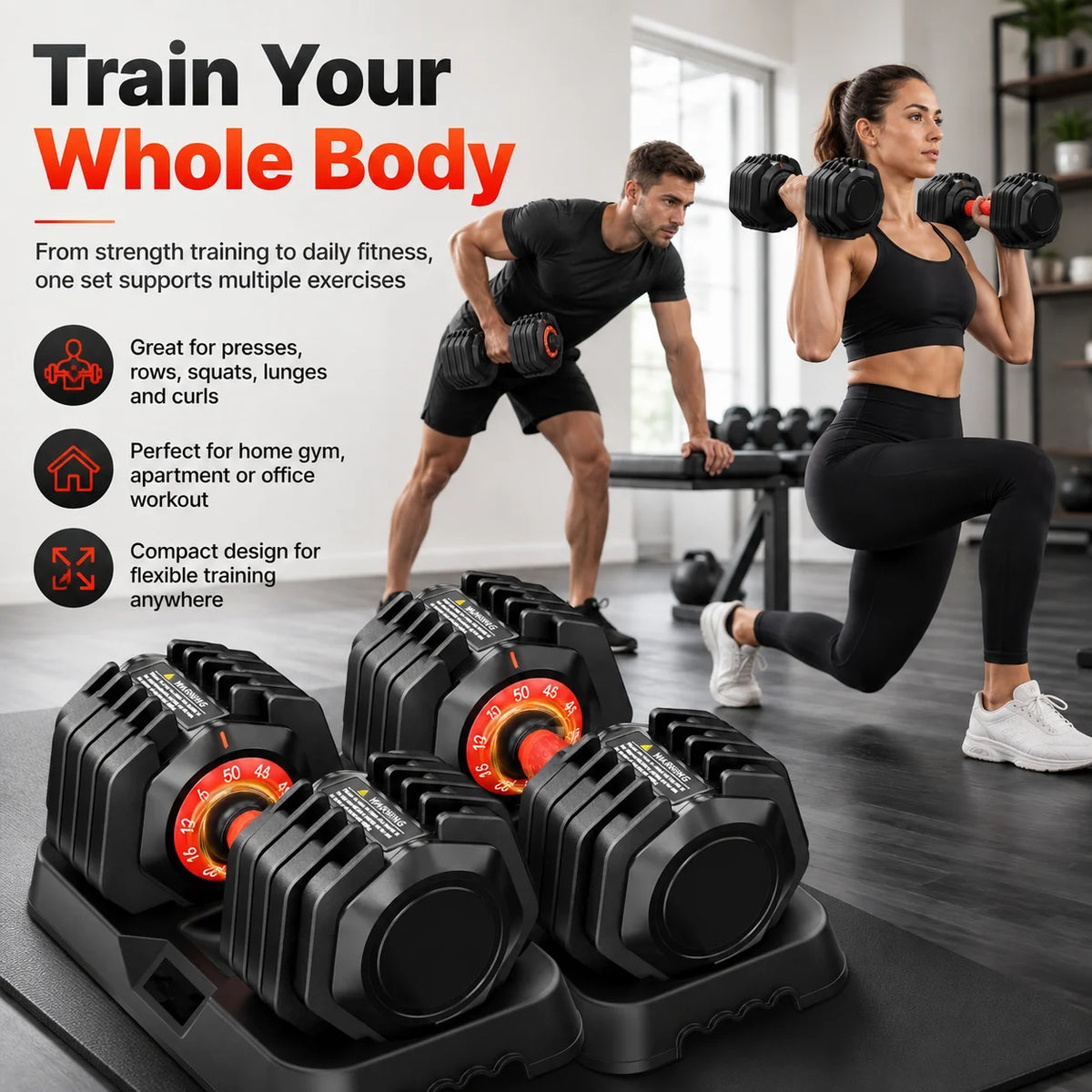 Adjustable Dumbbell Pair With Stand For Home Strength Training