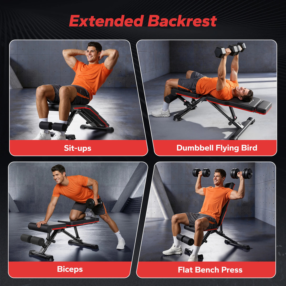 MERACH Adjustable Weight Bench Foldable 108 Angles Training Bench with Headrest Extended Backrest 450 kg Capacity Steel Frame Workout Bench for Home Gym Bench Press Incline Decline Ab Exercise Space Saving Multifunctional Tra