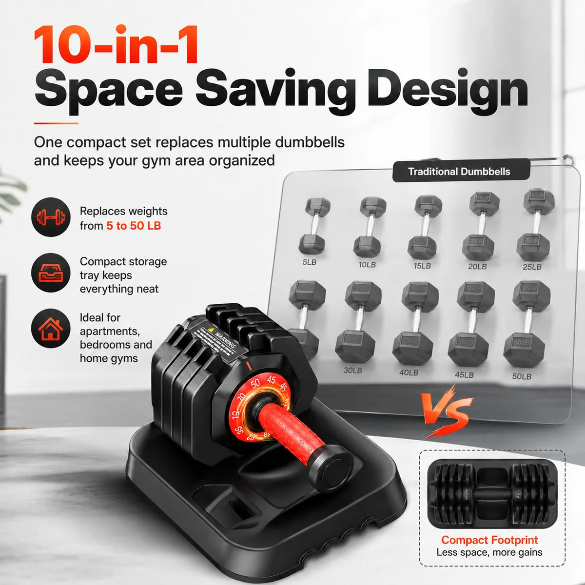 Adjustable Dumbbell Pair With Stand For Home Strength Training