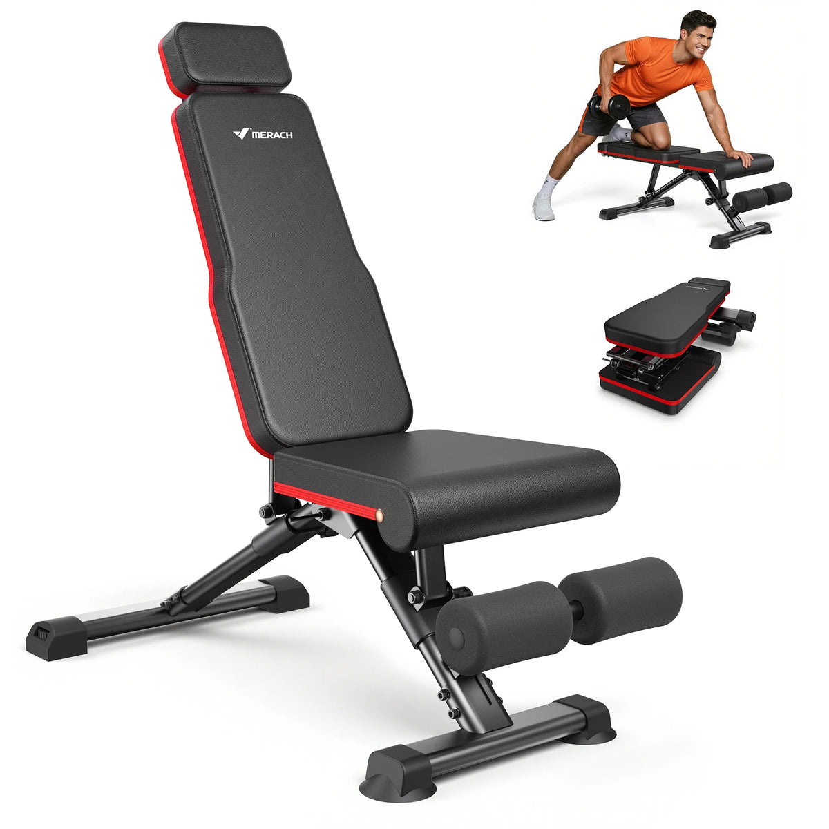 MERACH Adjustable Weight Bench Foldable 108 Angles Training Bench with Headrest Extended Backrest 450 kg Capacity Steel Frame Workout Bench for Home Gym Bench Press Incline Decline Ab Exercise Space Saving Multifunctional Tra