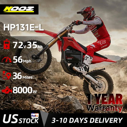 KOOZ HP131E-L 72V 8000W Adult Electric Dirt Bike, Electric Motorcycle for Adult, Max Speed 56MPH, 35AH Lithium Battery, 19"/16" Knobby Off Road Tires, Hydraulic Brakes, Dual Shock Absorber, UL2272, SGS Certified