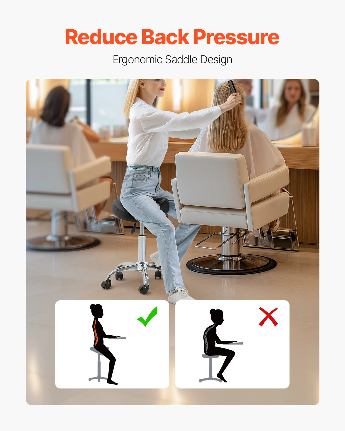 SucceBuy Ergonomic Swivel Saddle Stool With Adjustable Height And Wheels
