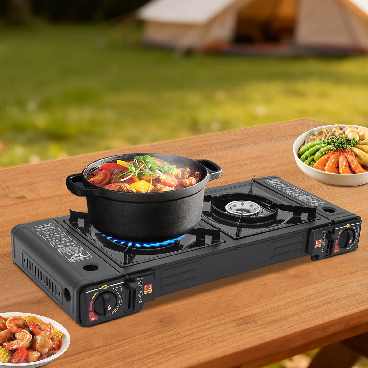 Professional Dual Burner Gas Stove With Piezo Ignition And Case