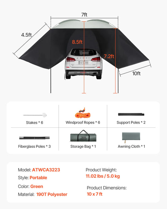 SucceBuy Vehicle Awning  Retractable Car Side Awning Car Awning with Waterproof Storage Bag  Suitable for Truck SUV Van Campers