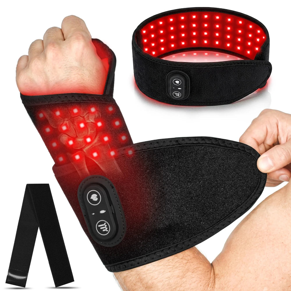 Cordless Red Light Therapy Wrist Wrap, Rechargeable 660nm/850nm Infrared Pluse Pad, 96 LEDs Dual-Wavelength Light Therapy for Wrist Arm Lag Calf