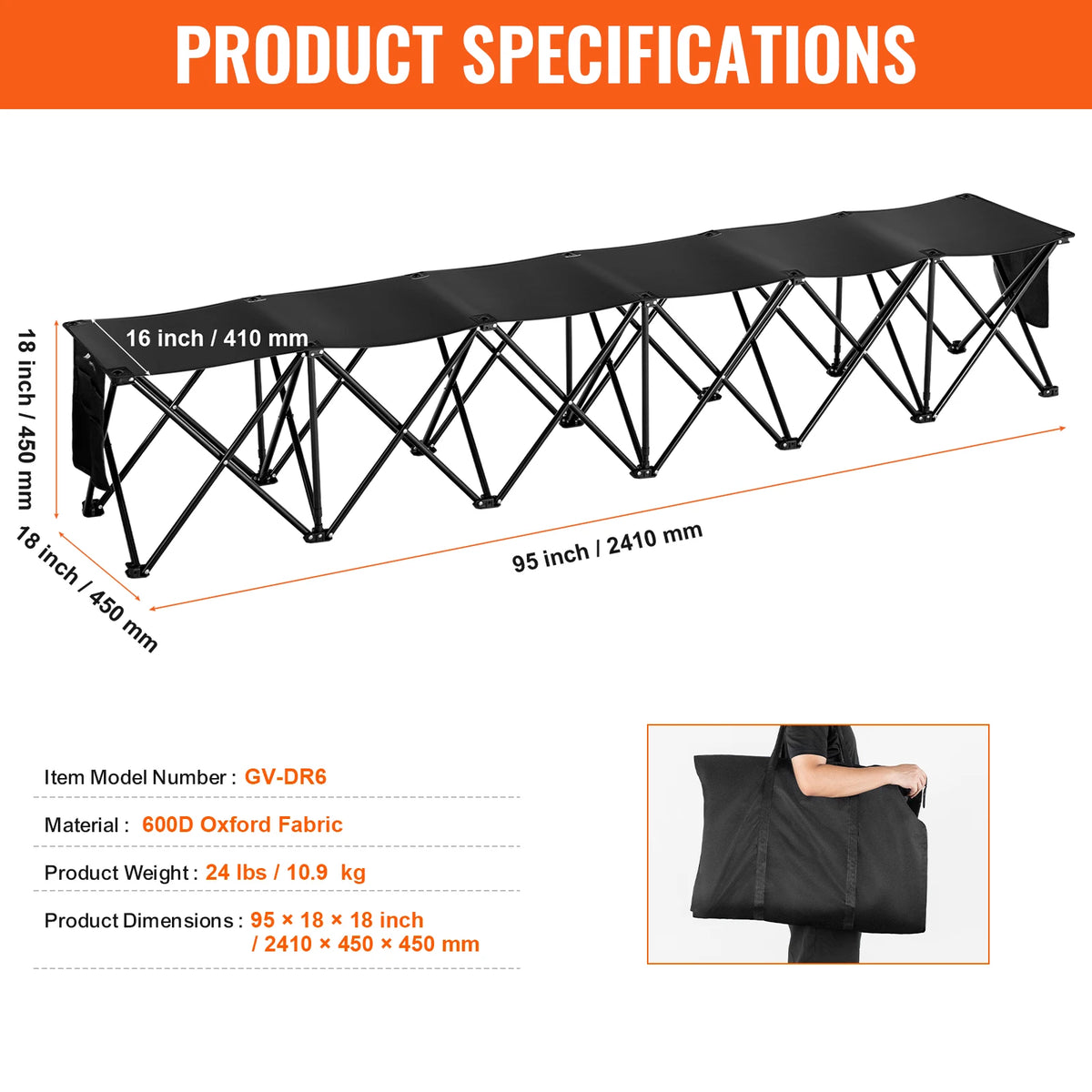 SucceBuy 6/8 Seat Foldable Sideline Bench Outdoor Camping Bench Chair with Bag & Backrest Team Sport Sideline Bench