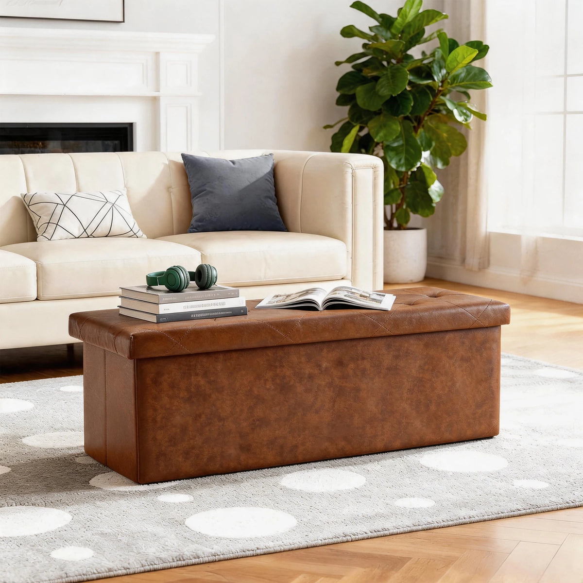 SARENZOON Faux Leather Folding Storage Ottoman Bench