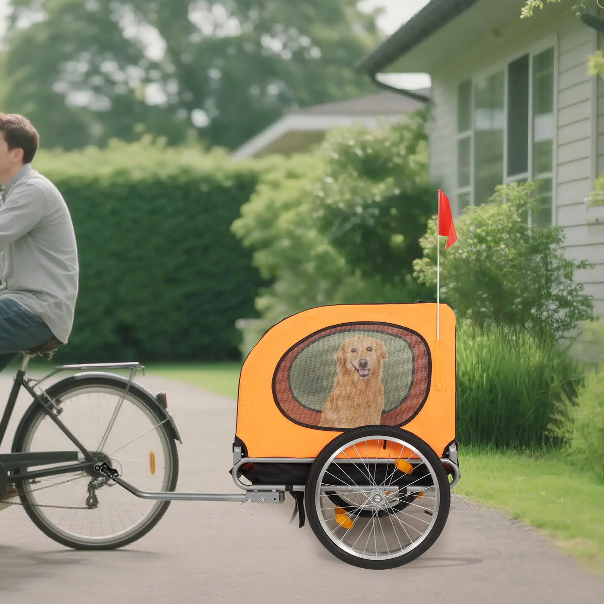 Foldable Dog Bike Trailer With Waterproof Cover And Mesh Windows