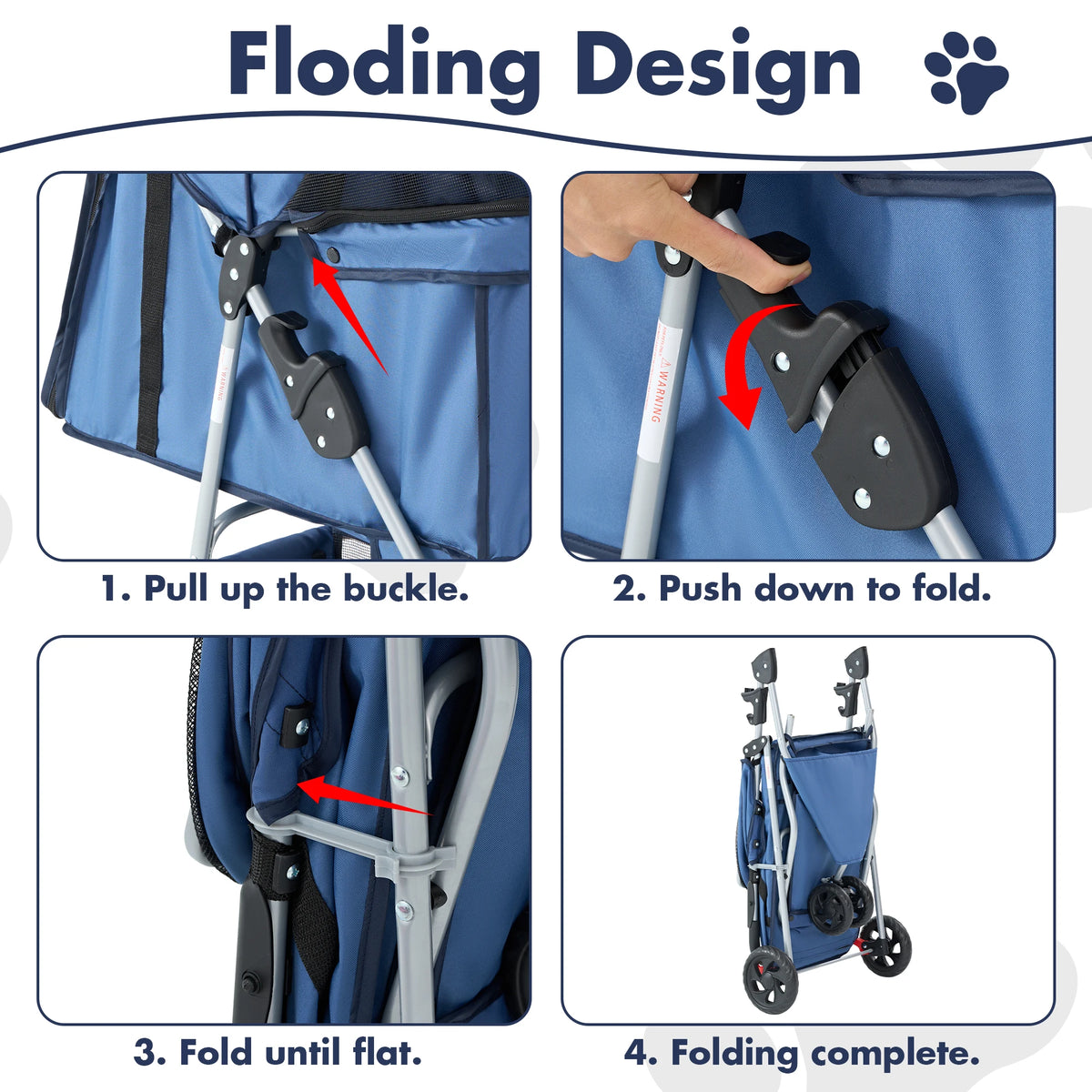 DUMOS Foldable Three Wheel Pet Stroller With Mesh Windows