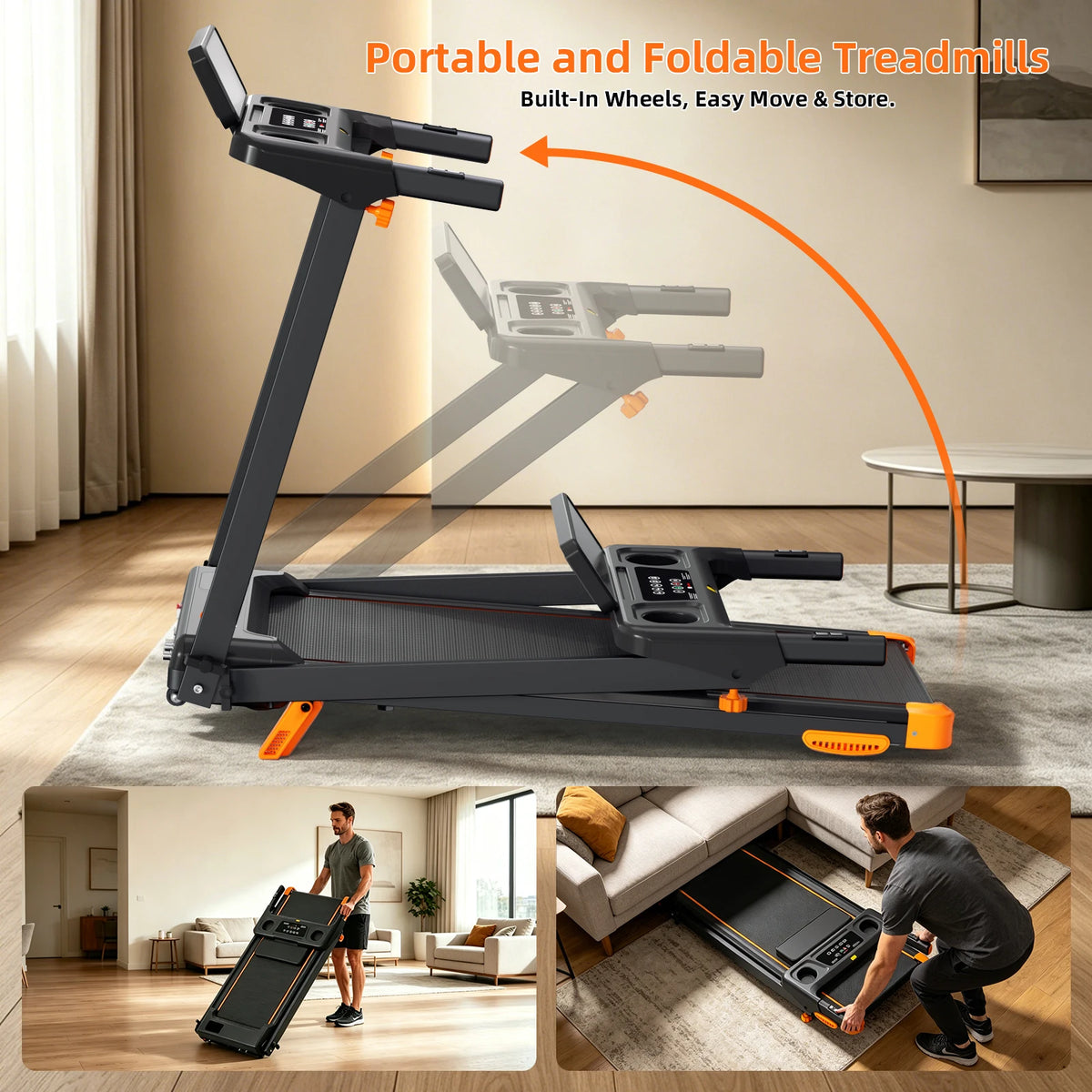 Foldable Walking Pad Treadmill With 12Percent Incline And Heart Sensor