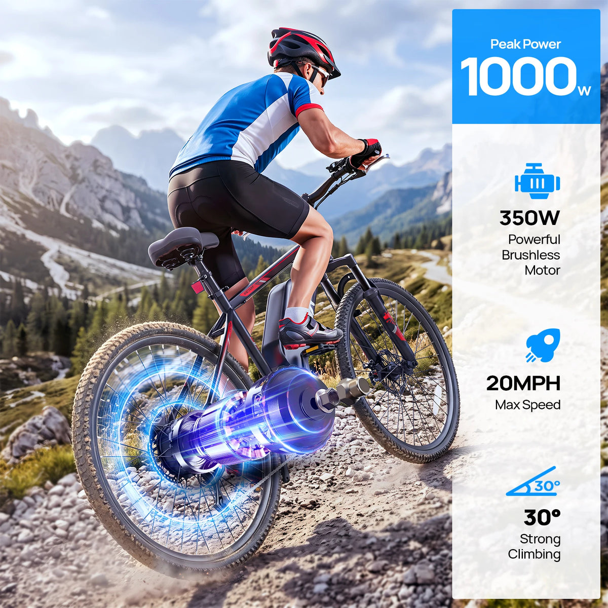 QNUT 26 Inch Adult Electric Mountain Bike, 21‑Speed Gears 1000W Peak Motor, 20MPH Max Speed E‑Bike, 36V 10.4Ah Removable Lithium Battery, Off‑Road & City Commuting Electric Bicycle for Men Women Daily Outdoor Riding