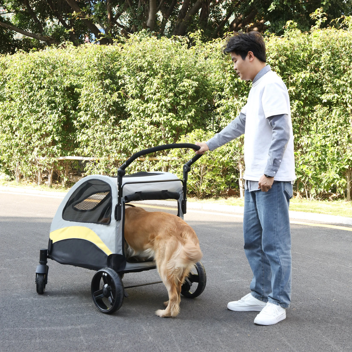 Portable Foldable Dog Stroller With Breathable Pet Carrier