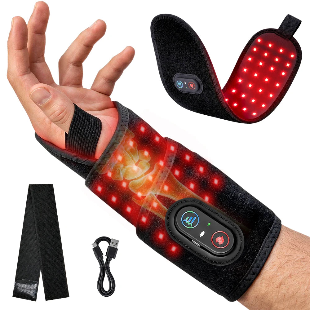 Cordless Red Light Therapy Wrist Wrap, Rechargeable 660nm/850nm Infrared Pluse Pad, 96 LEDs Dual-Wavelength Light Therapy for Wrist Arm Lag Calf