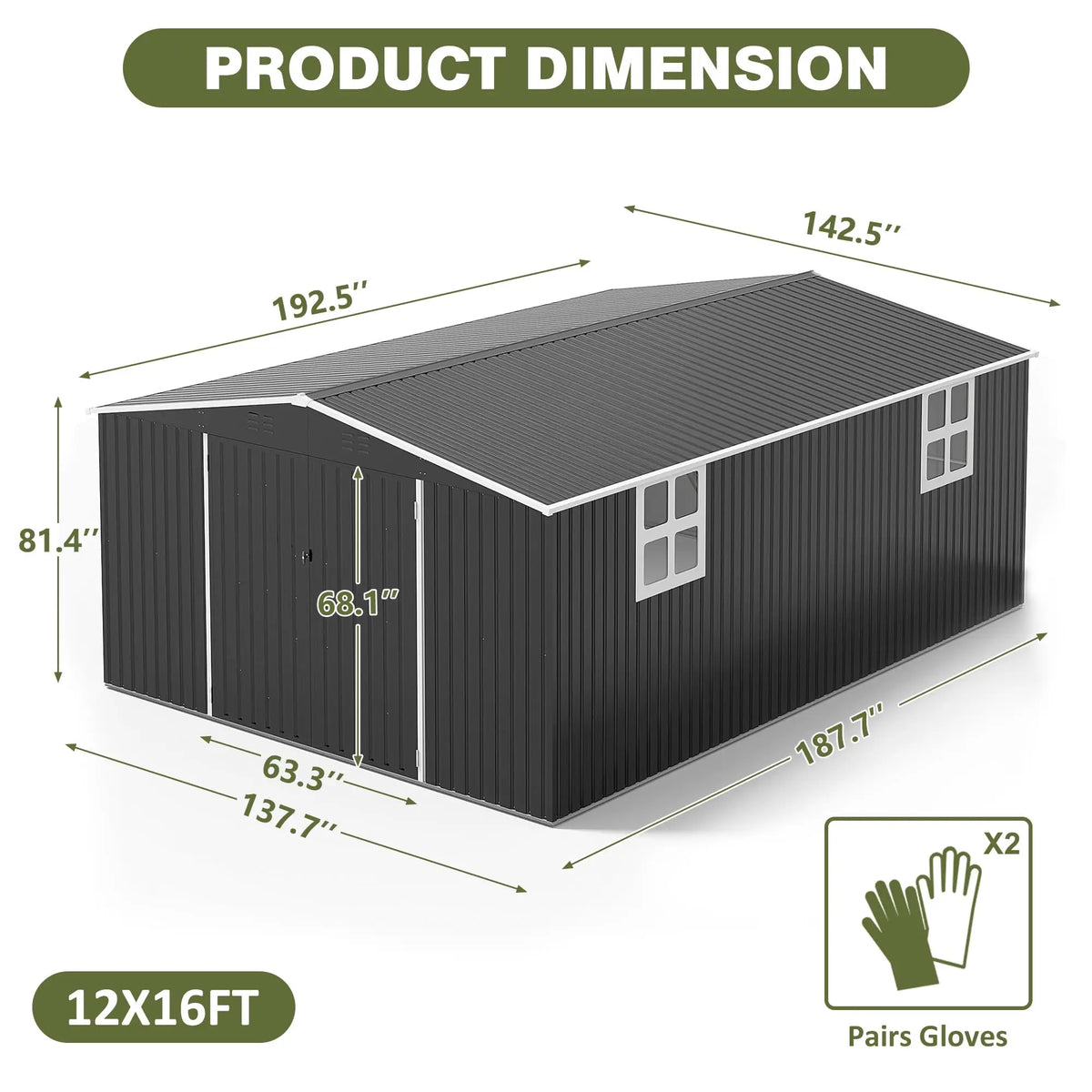 VIWAT Outdoor Metal Storage Shed With Lockable Door Heavy Duty