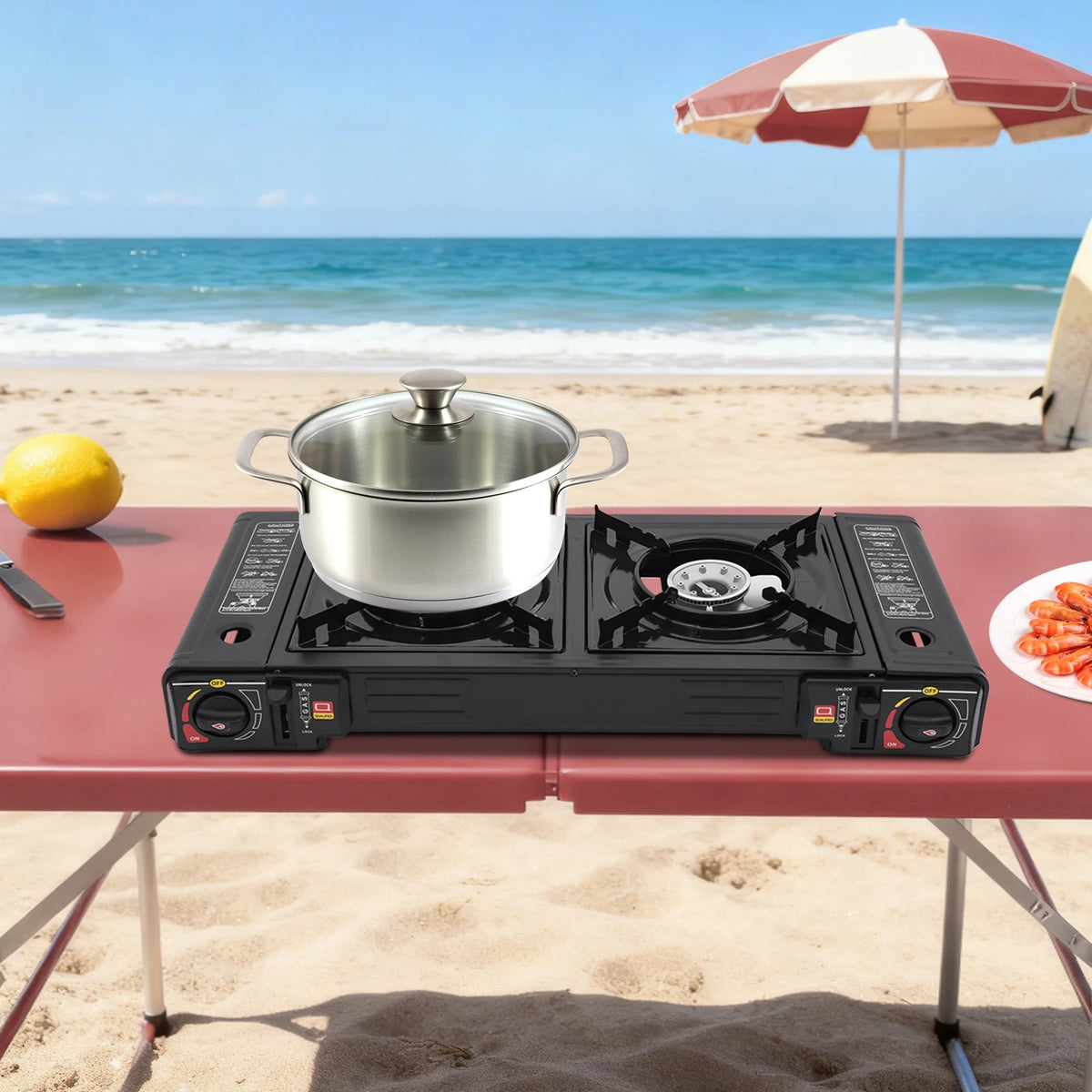 Professional Dual Burner Gas Stove With Piezo Ignition And Case