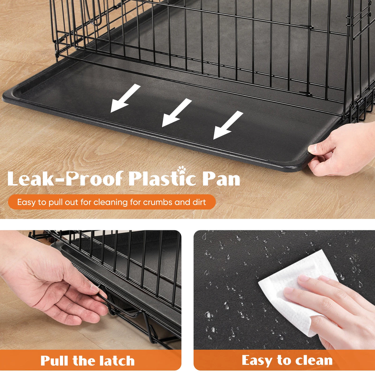 JHK Double Door Metal Wire Dog Cage With Leakproof Pan