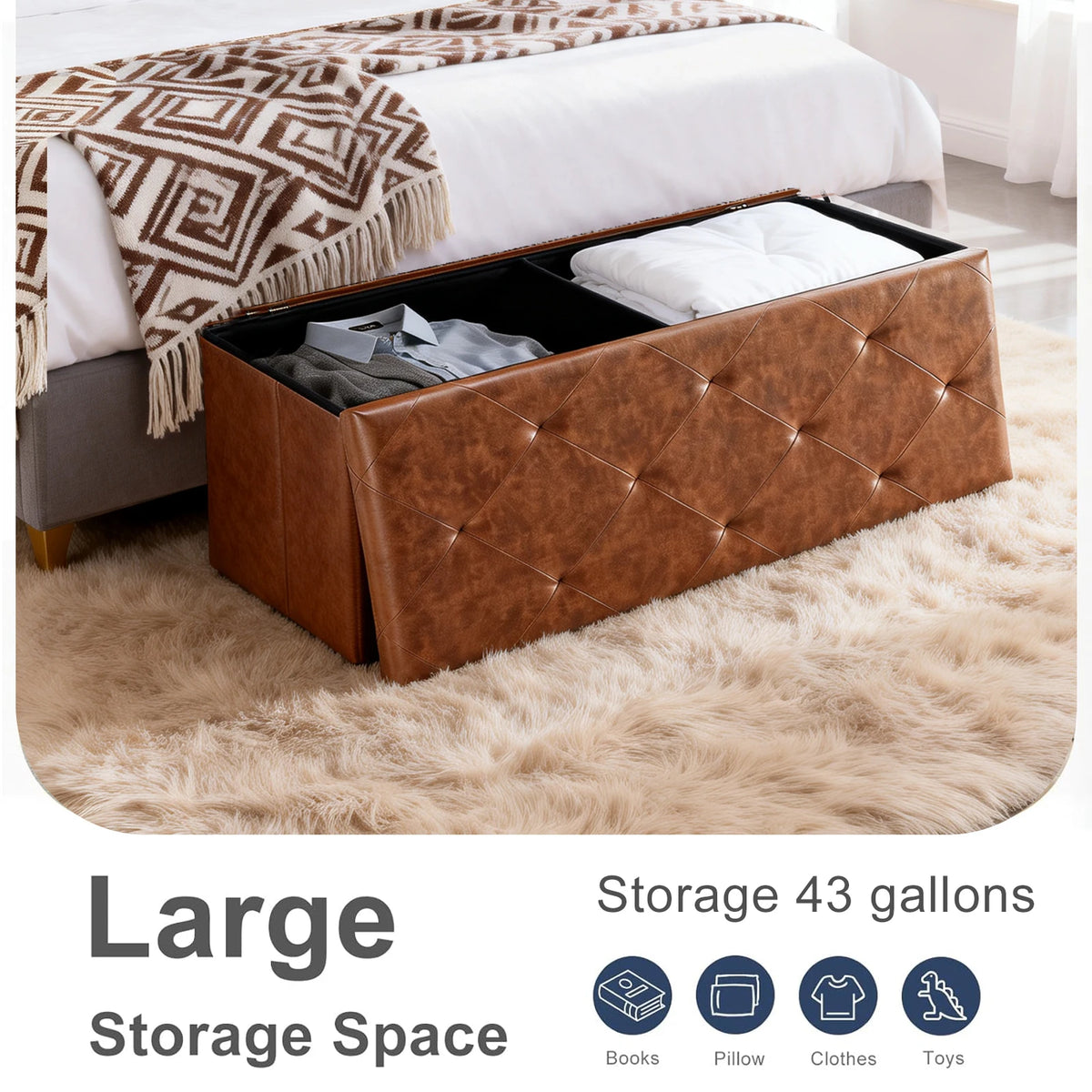SARENZOON Faux Leather Folding Storage Ottoman Bench