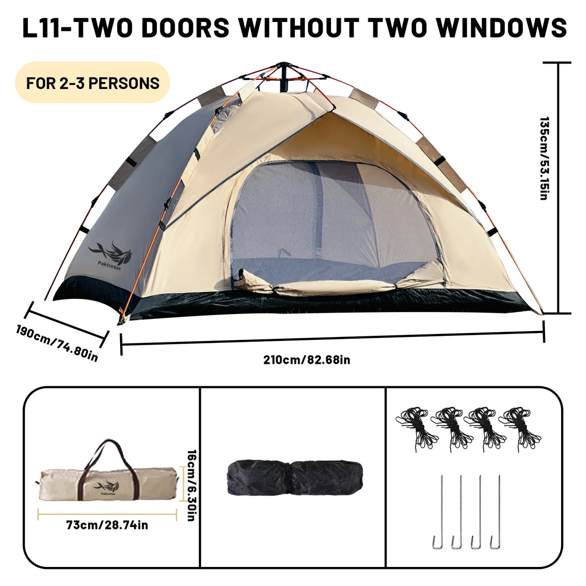 Pakicetus Automatic Pop Up Camping Tent With Windproof Quick Setup