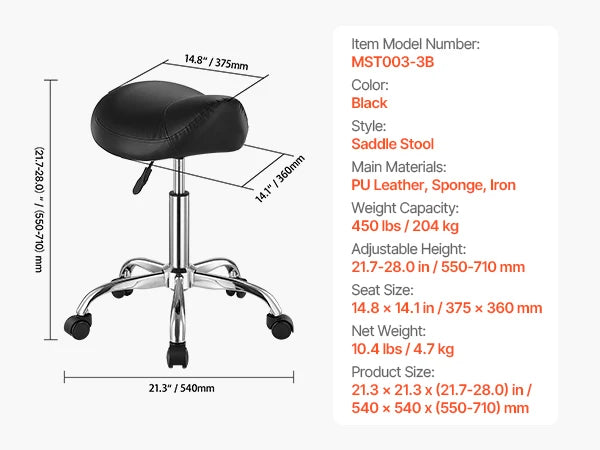 SucceBuy Ergonomic Swivel Saddle Stool With Adjustable Height And Wheels