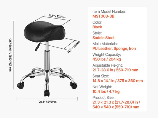 SucceBuy Ergonomic Swivel Saddle Stool With Adjustable Height And Wheels