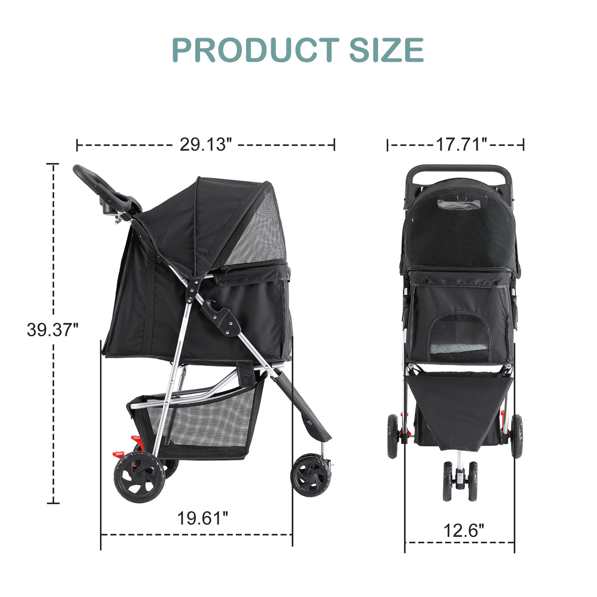 DUMOS Foldable Three Wheel Pet Stroller With Mesh Windows