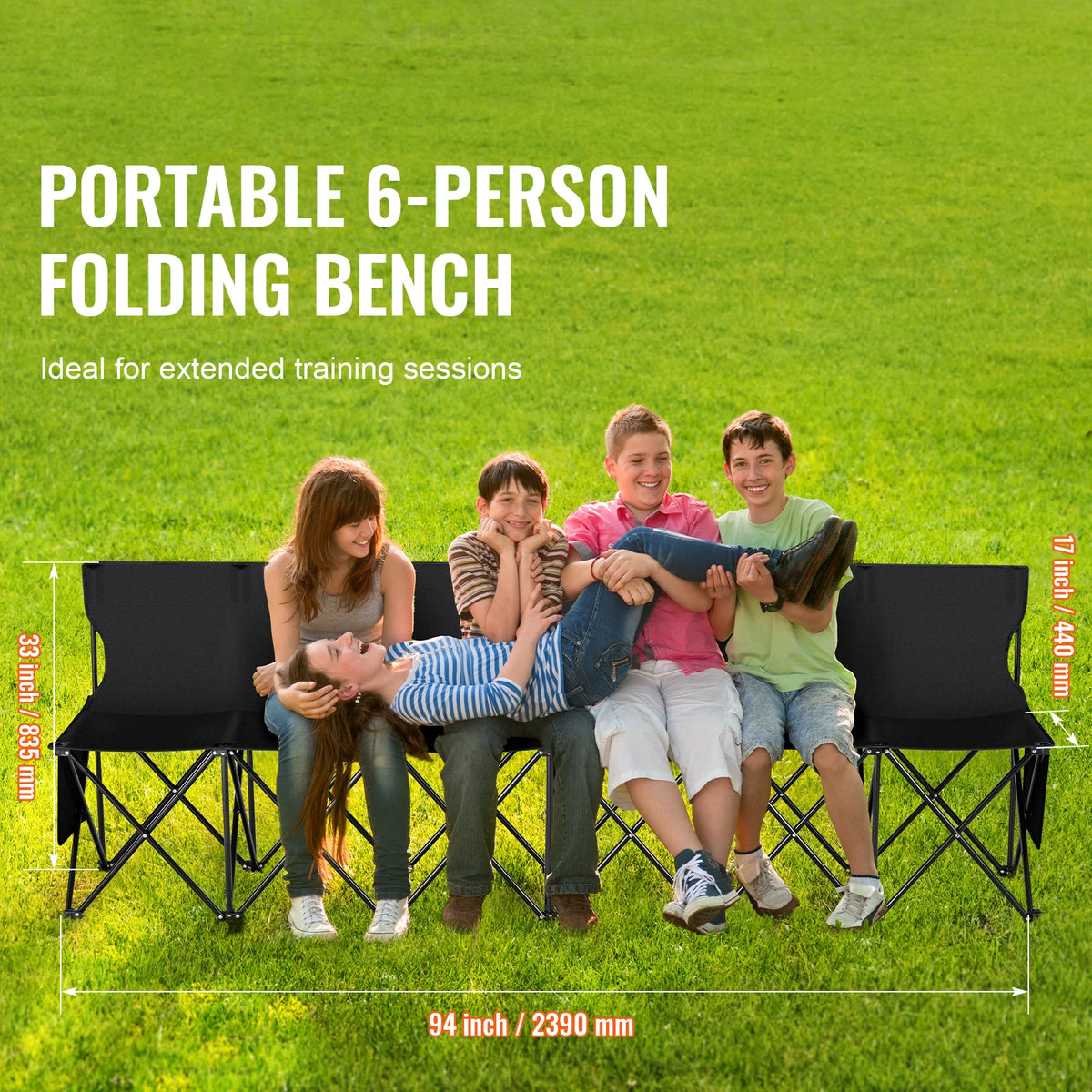 SucceBuy 6/8 Seat Foldable Sideline Bench Outdoor Camping Bench Chair with Bag & Backrest Team Sport Sideline Bench