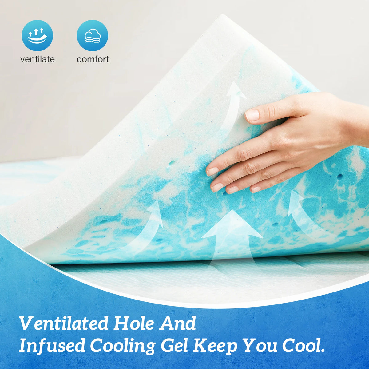MCQ Memory Foam Gel Mattress Topper With Breathable Cooling Comfort