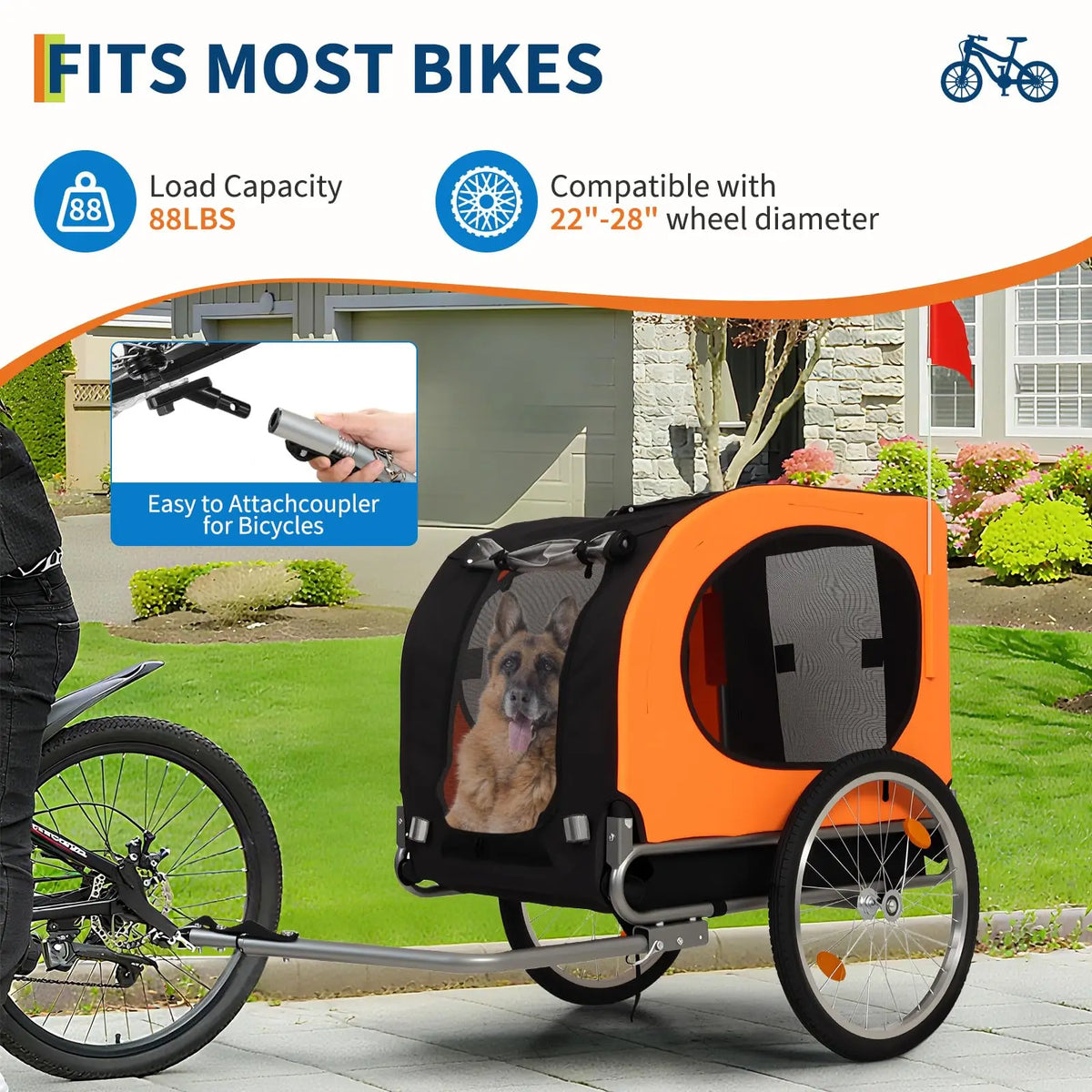 Foldable Dog Bike Trailer With Waterproof Cover And Mesh Windows