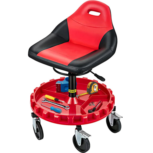 SucceBuy Rolling Garage Stool 300 LBS Capacity 21"-26" Adjustable Height Range Mechanic Seat with Swivel Casters and Tool Tray