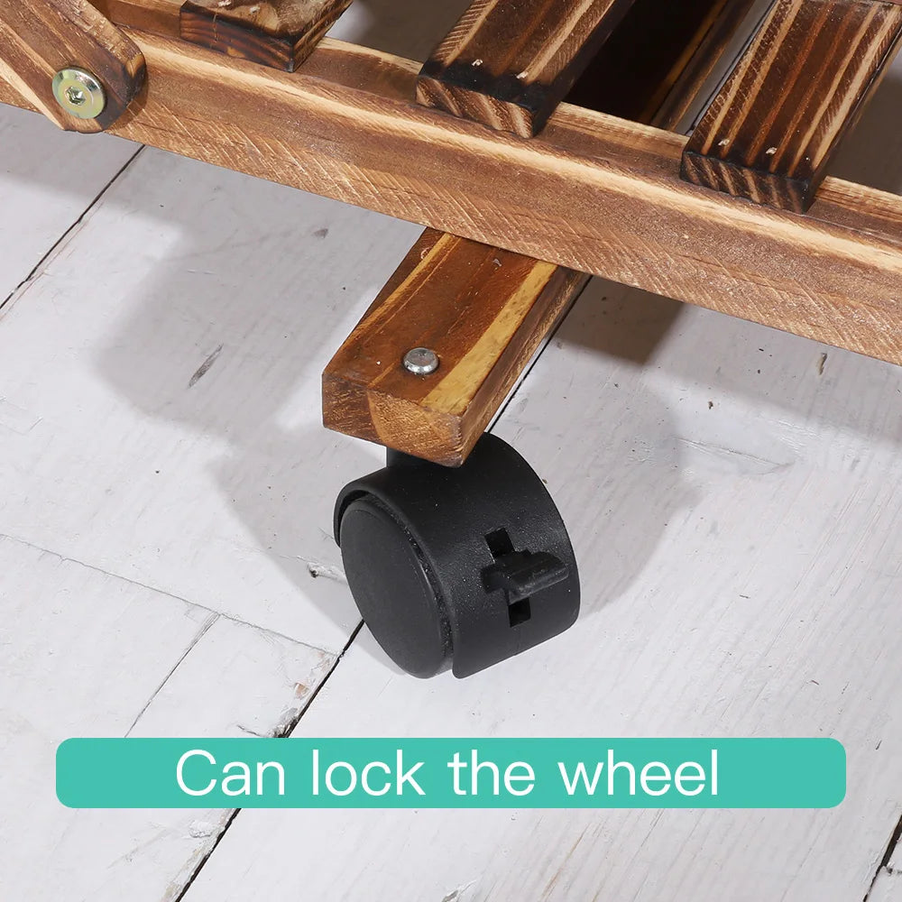 Wisfor Five Tier Wooden Plant Stand With Rolling Wheels