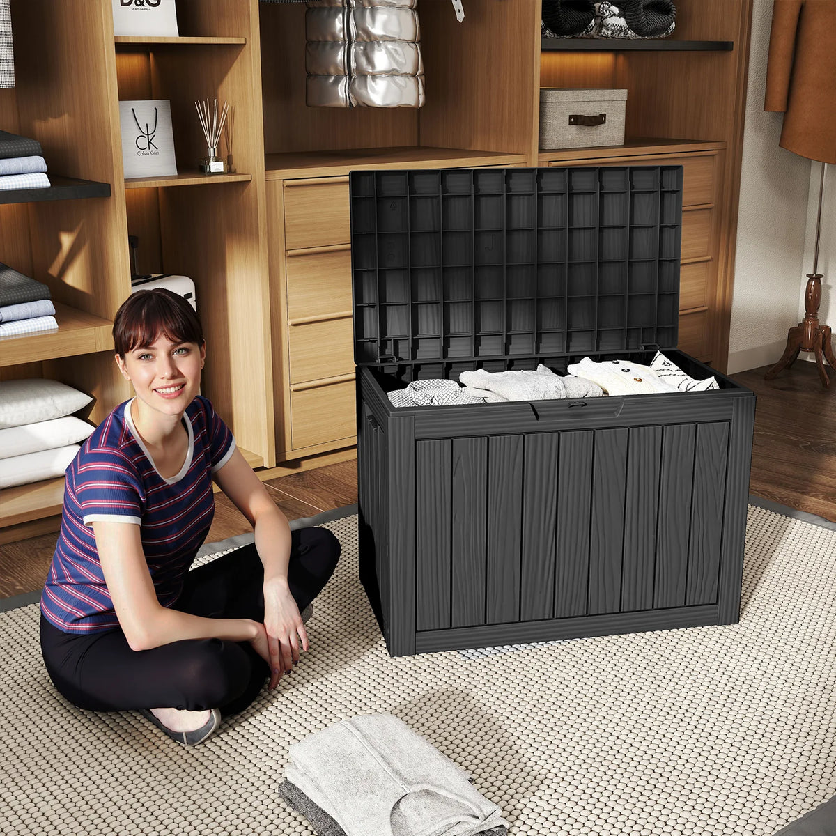 Waterproof Lockable Outdoor Resin Deck Storage Box For Patio Furniture