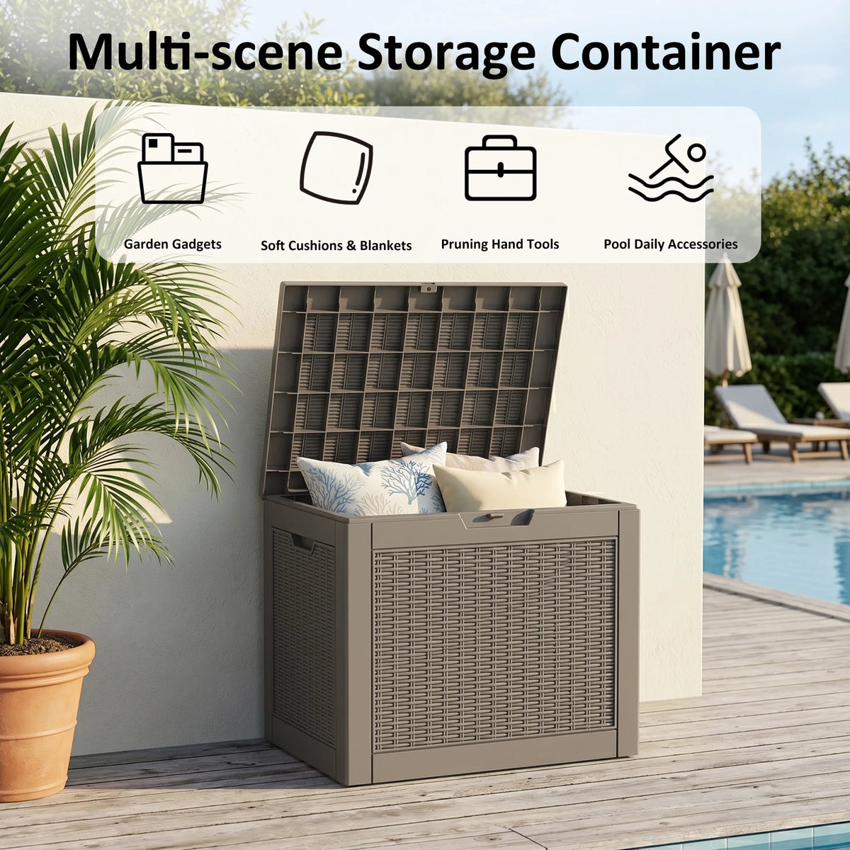 Textured Rattan Resin Outdoor Lockable Patio Storage Chest