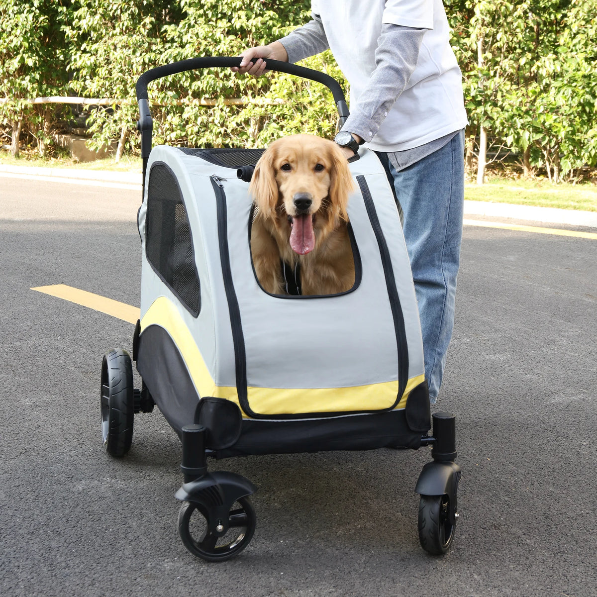 Portable Foldable Dog Stroller With Breathable Pet Carrier