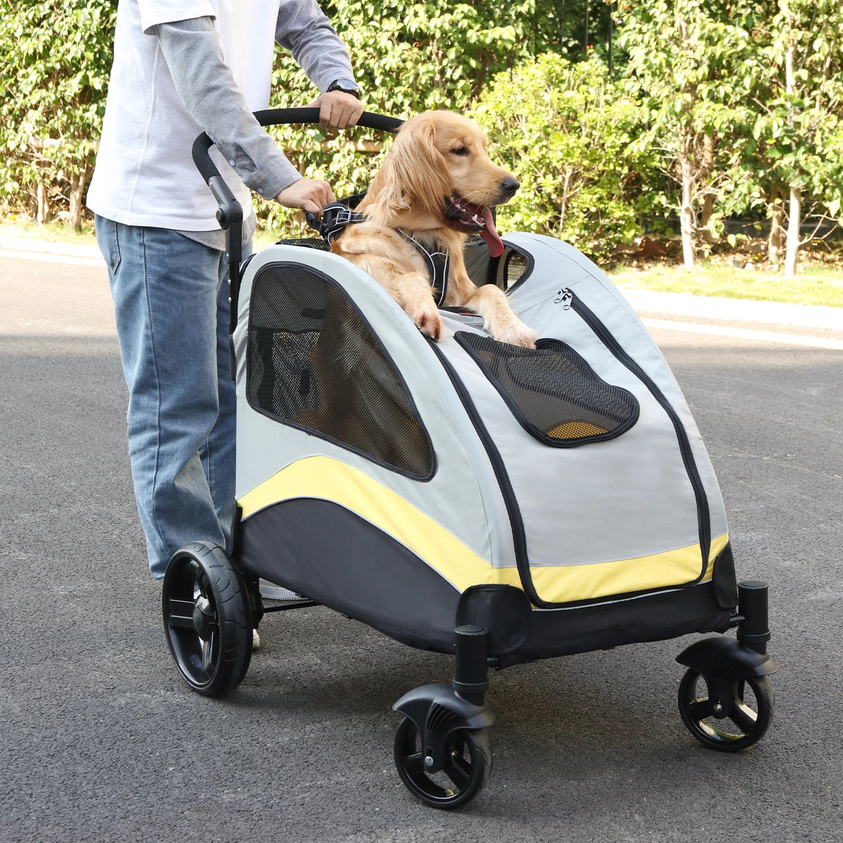 Portable Foldable Dog Stroller With Breathable Pet Carrier