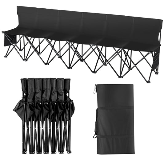 SucceBuy 6/8 Seat Foldable Sideline Bench Outdoor Camping Bench Chair with Bag & Backrest Team Sport Sideline Bench