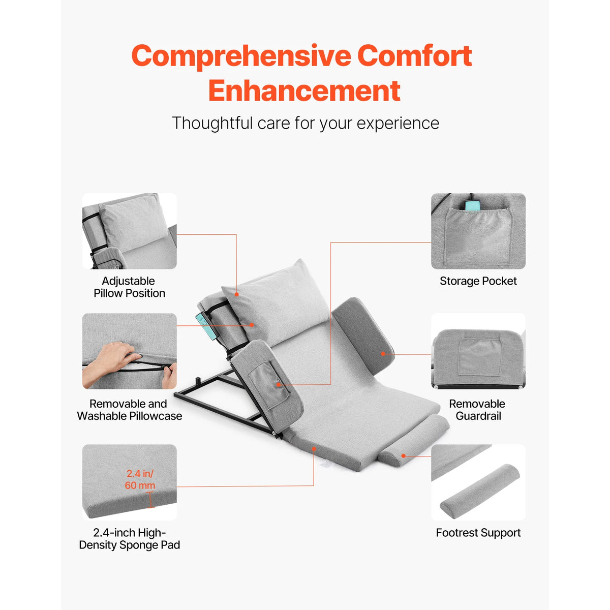 SucceBuy Electric Adjustable Lifting Bed Backrest With Guardrail Armrest