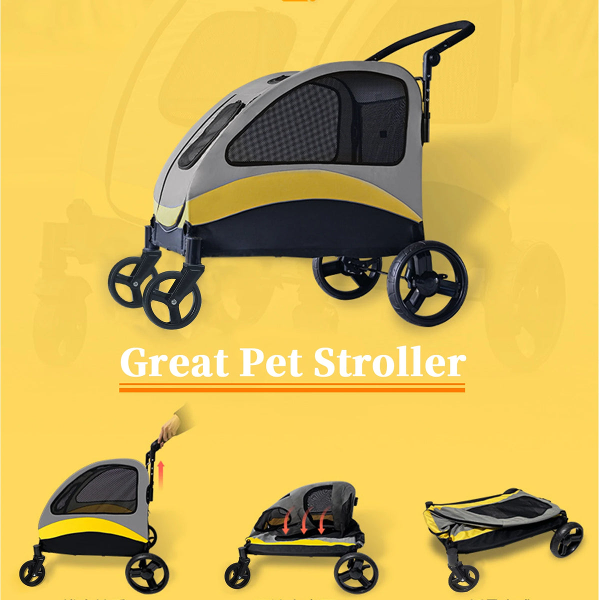 Portable Foldable Dog Stroller With Breathable Pet Carrier