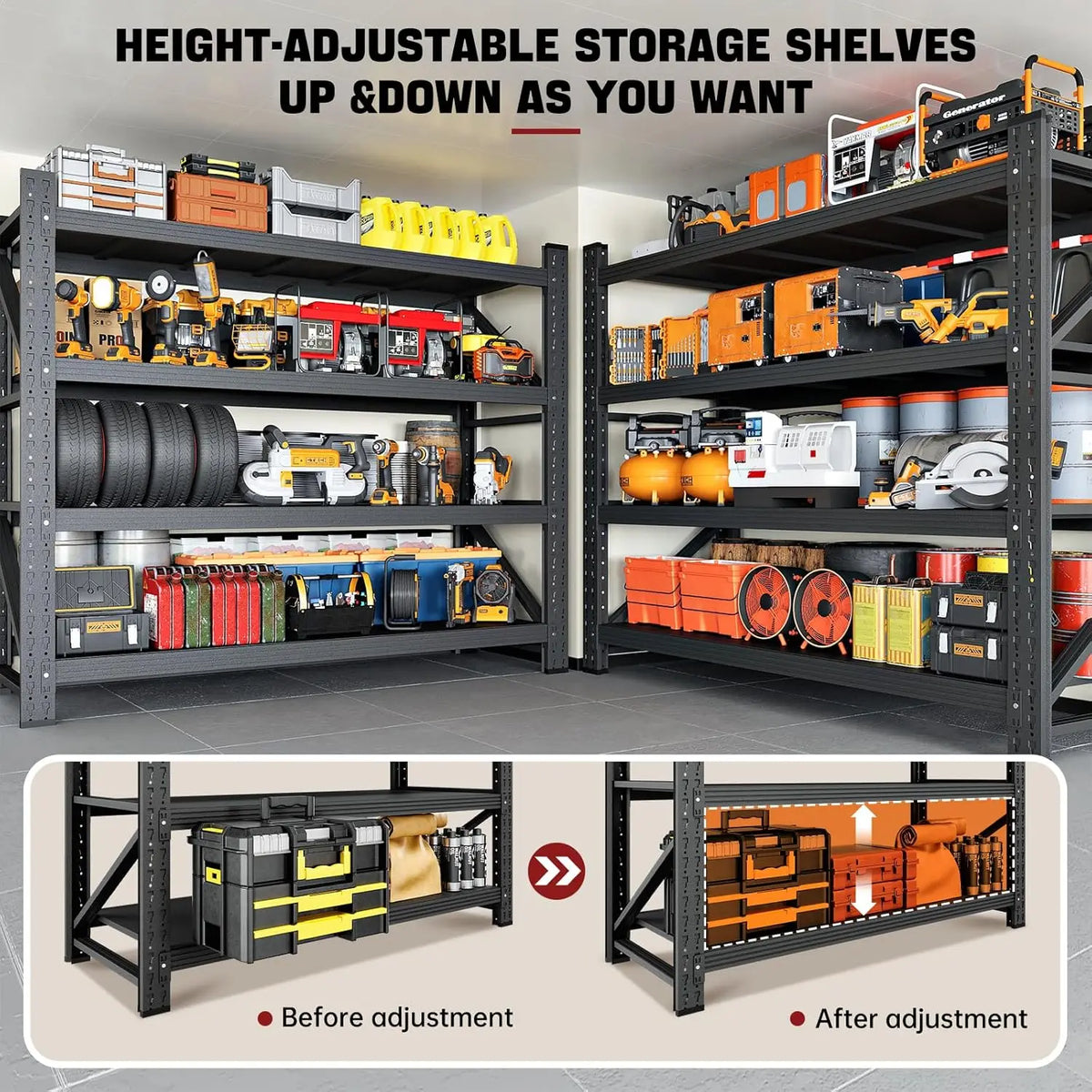 Heavy Duty Adjustable Metal Garage Storage Shelving Unit