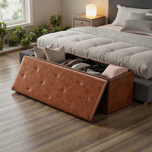 SARENZOON Faux Leather Folding Storage Ottoman Bench