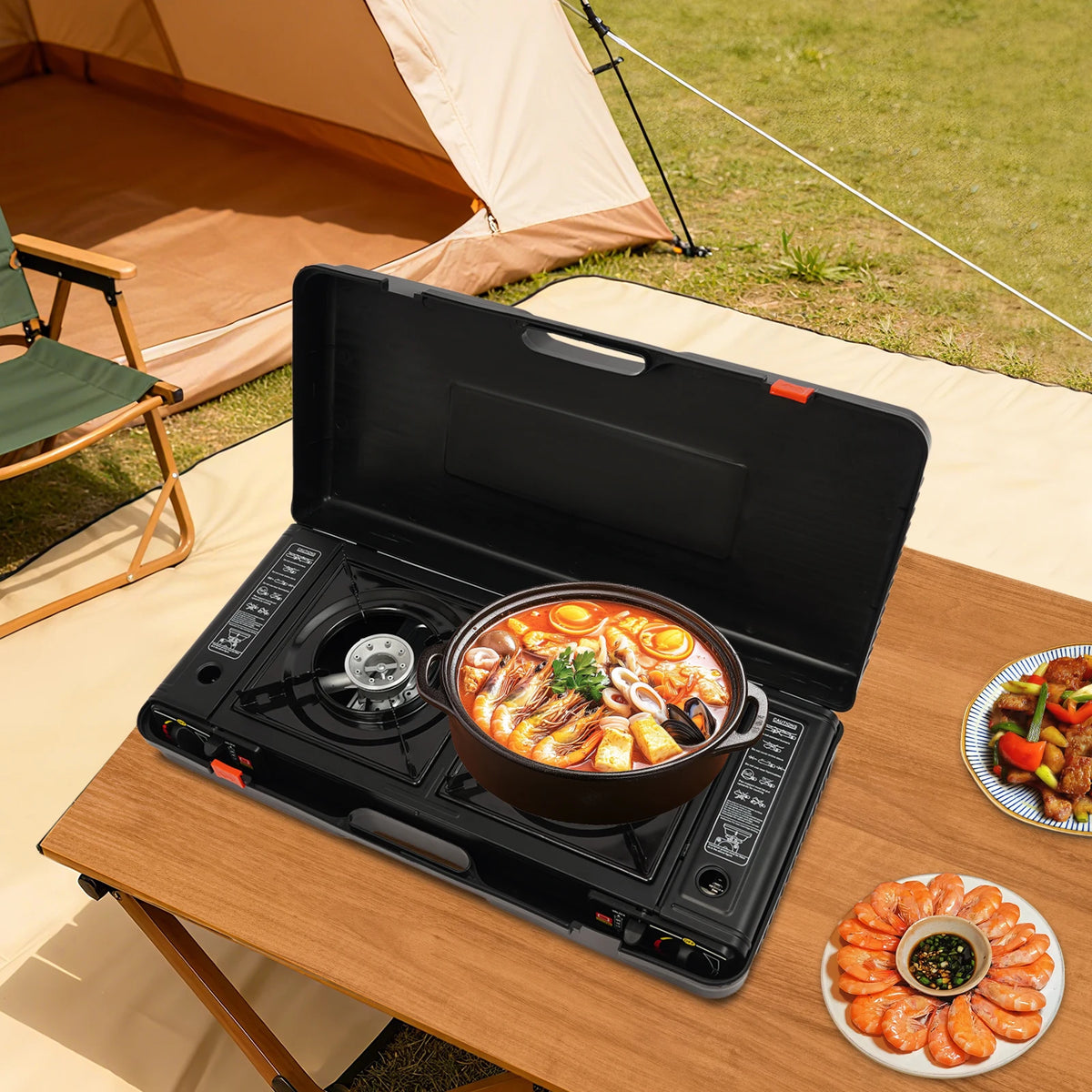 Professional Dual Burner Gas Stove With Piezo Ignition And Case