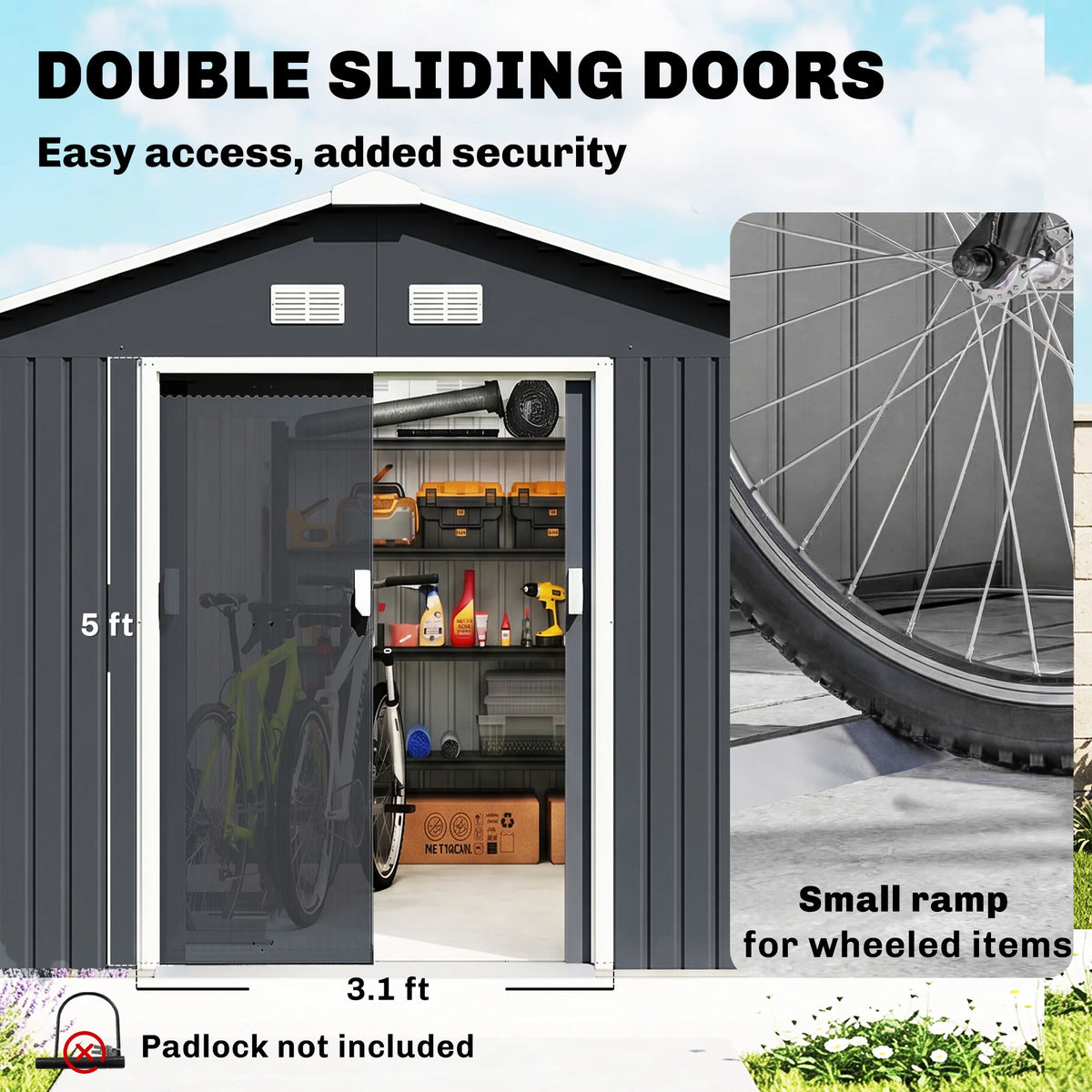 Outsunny Steel Outdoor Utility Tool Storage Shed For Garden