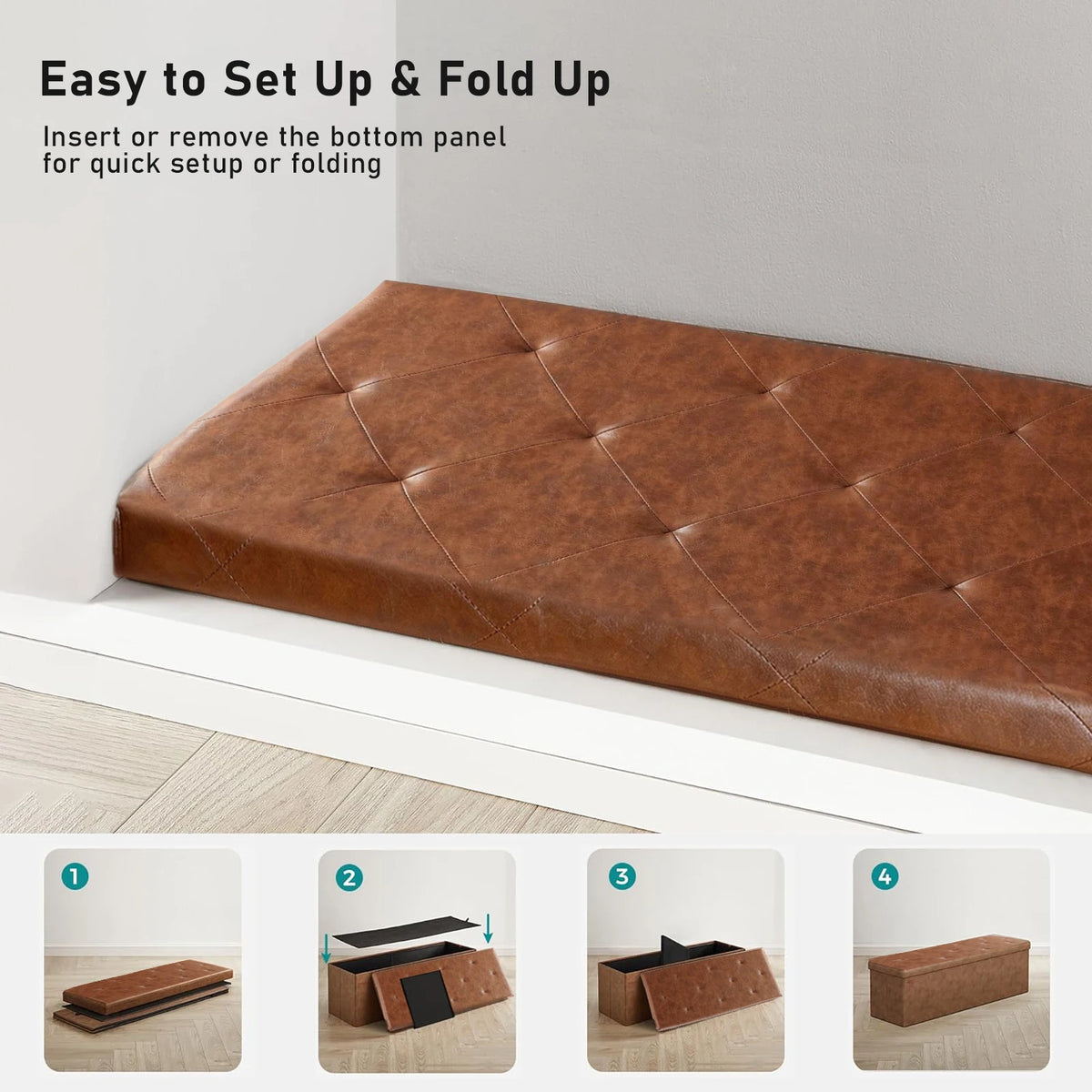 SARENZOON Faux Leather Folding Storage Ottoman Bench