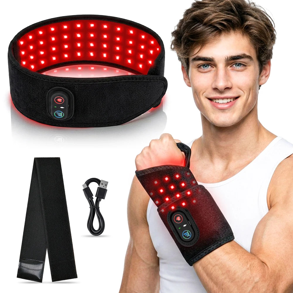 Cordless Red Light Therapy Wrist Wrap, Rechargeable 660nm/850nm Infrared Pluse Pad, 96 LEDs Dual-Wavelength Light Therapy for Wrist Arm Lag Calf