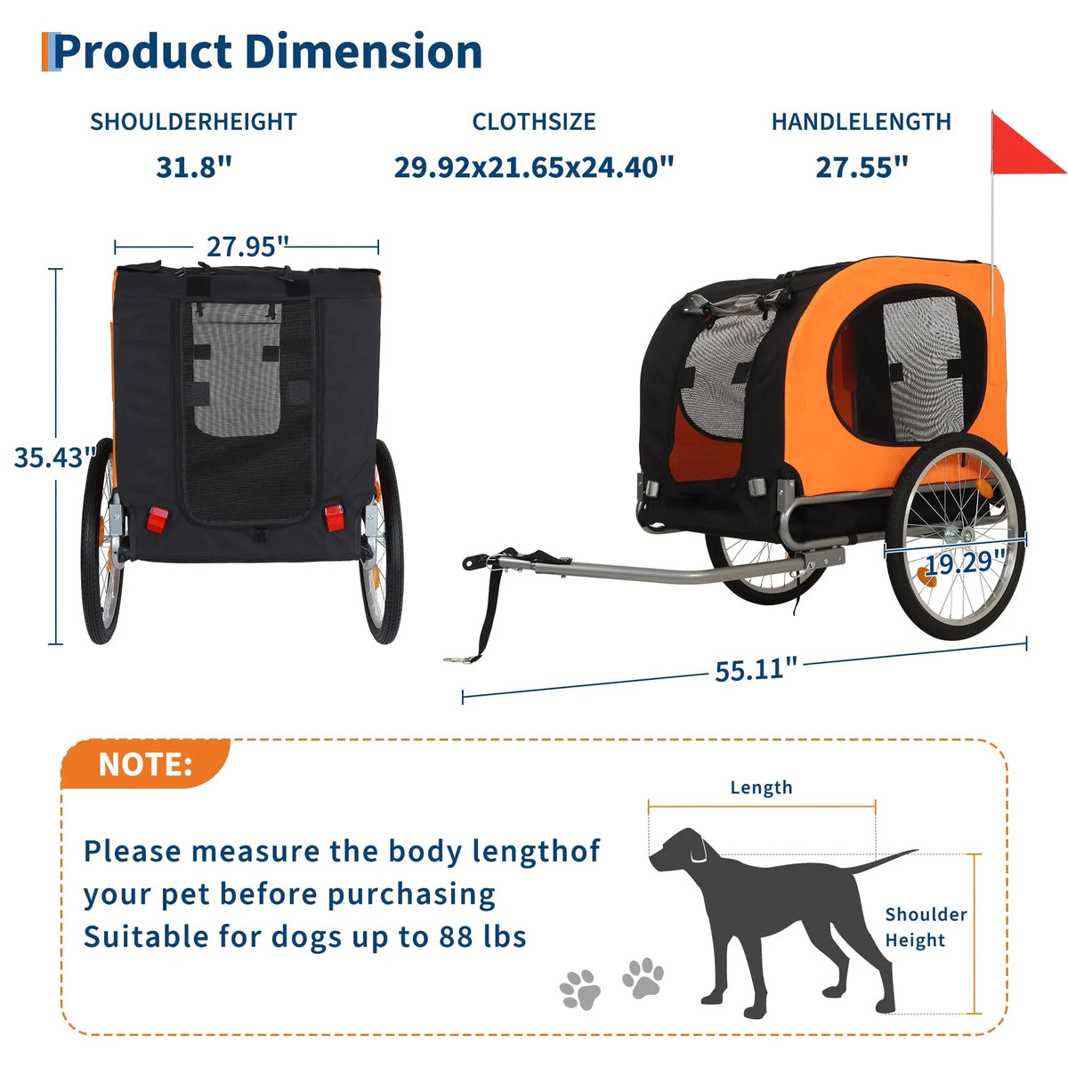 Foldable Dog Bike Trailer With Waterproof Cover And Mesh Windows