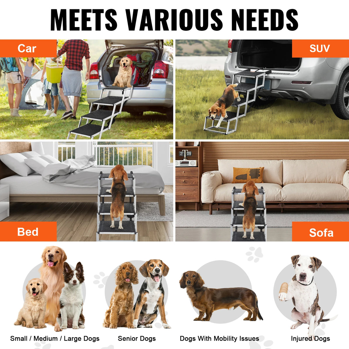 SucceBuy Folding Dog Car Steps Portable Pet Stairs For SUVs